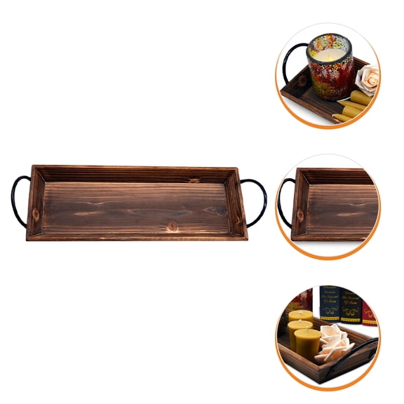 PAMINGONO Coffee Wooden Candle Tray Metal Rustic Farmhouse Table Decor