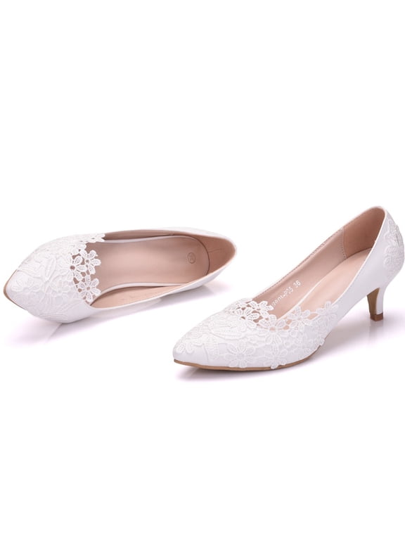 Women's Elegant White Lace Pointed Toe High Heel Pumps, Bridal Wedding Shoes for Party, Prom & Special Occasions