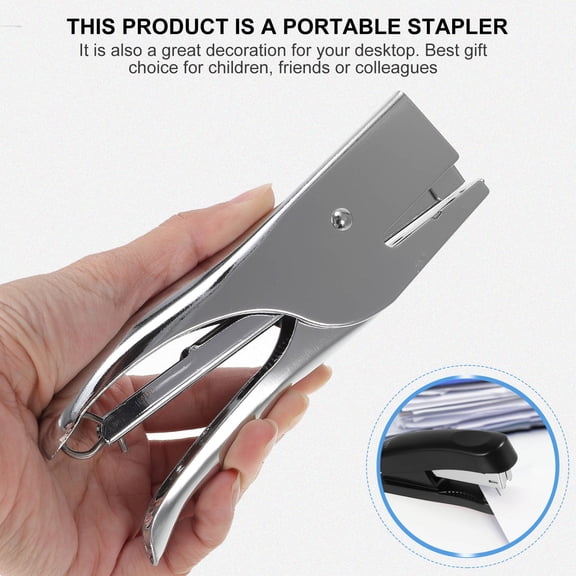 PAMINGONO 1Pc Plated Silver Metal Heavy Duty Plier Stapler with Hand Grip for Warehouse Use