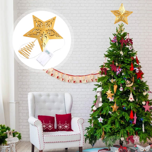 PAMINGONO Luxurious Golden Star Treetop Decor Iron Christmas Tree Topper Easy Install