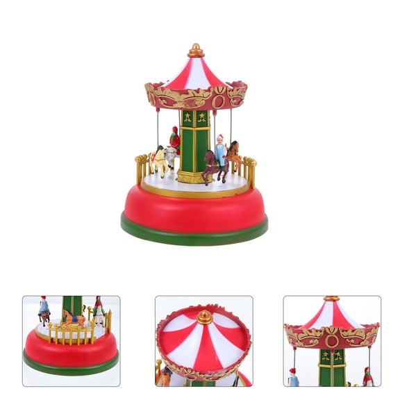 PAMINGONO 1Pc Red Plastic Merry-Go-Round Adornment Luminous Plays Music Women Home Decor