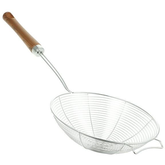 PAMINGONO 1Pc Small Strainer Fine Mesh 44X17.5X5Cm Stainless Steel Wood Handle For Soup Skimming And Cooking Home Cooks