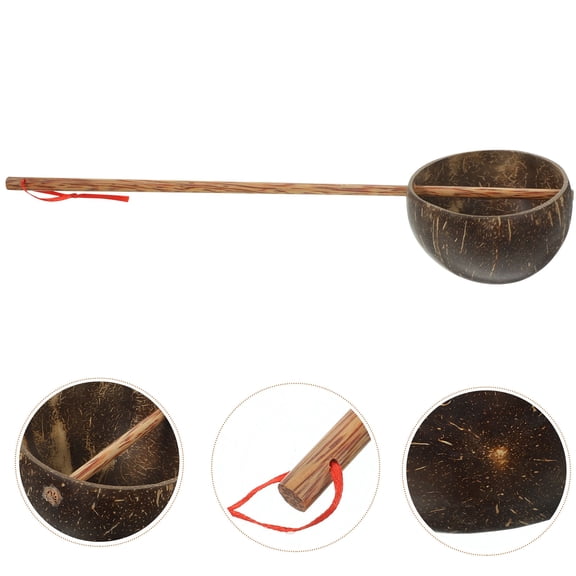 PAMINGONO Coconut Shell Water Scoop Light Brown Wooden Multifunction Bath Spoon