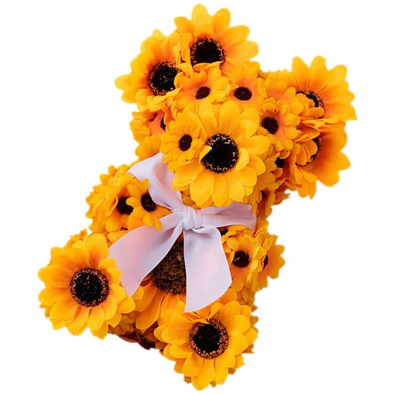 PAMINGONO Sunflower Bear Figurine for Decoration Orange Plastic and Silk Flower Desktop Bear Decor 7 inches