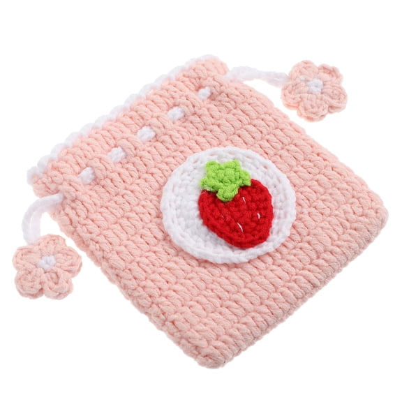PAMINGONO 1Pcs Drawstring Crochet Purse Small Pink For Women Coin Storage