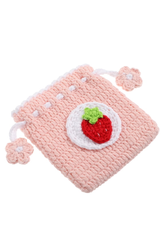 1Pcs Drawstring Crochet Purse Small Pink For Women Coin Storage