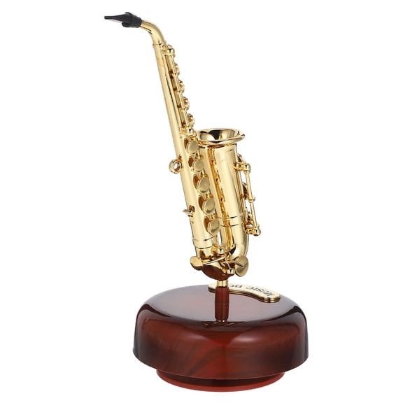PAMINGONO 1Pcs Golden Plastic Saxophone Shaped Musical Instrument Music Box Decorative Desktop Ornament