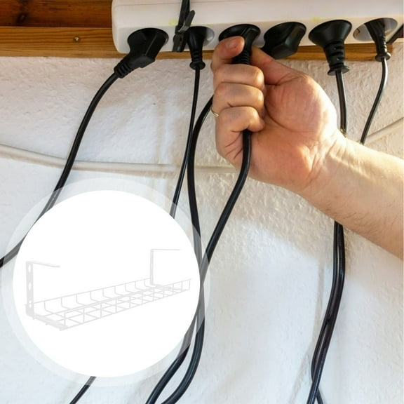 PAMINGONO Heavy Duty White Iron Cable Organizer Rack for Under Desk Neat Cable Management and Storage Solution