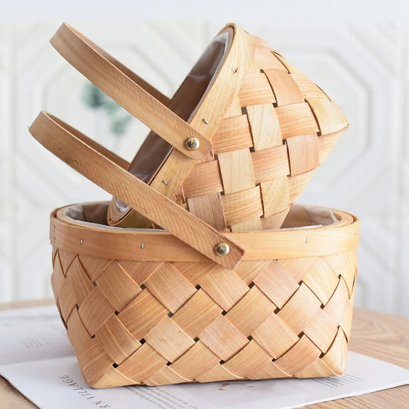 PAMINGONO 1Pc Handmade Chocolate Woven Basket for Storage Portable Flower and Sundries Organizer