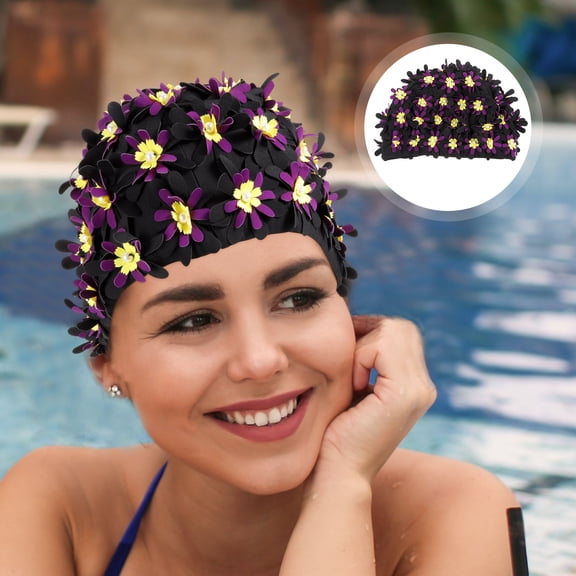 PAMINGONO Polyester Swim Cap for Hair with Floral Pattern, and Comfortable, 7.9x5.9in