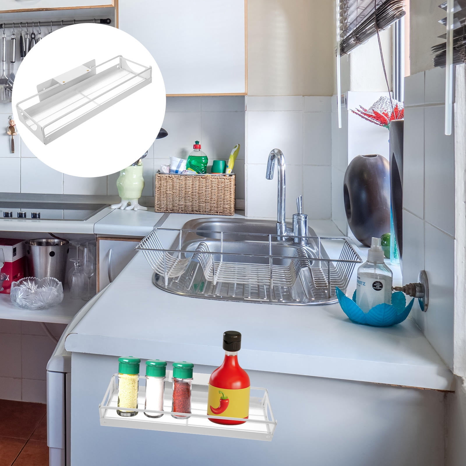 PAMINGONO White Carbon Steel Pull-Out Under Sink Drawer Organizer Cabinet Storage Rack for Kitchen Bathroom