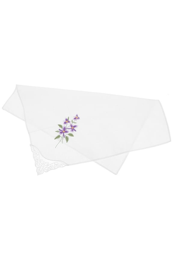 Embroidered Handkerchief Cotton Square Purple 1Pcs 10.6X10.6In