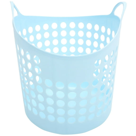PAMINGONO 1Pcs Round Blue Laundry Basket Pe Plastic Clothes Storage for Home Use 34.00X33.00X26.00in