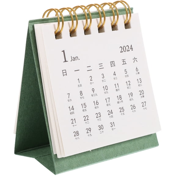 PAMINGONO Green Desk Calendar 2024 Small Standing Decorative Office Accessory for Home Use