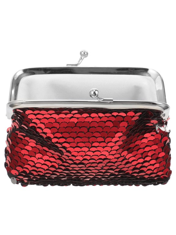 1Pack Cute Wallet Red Sequins Fabric Fashion Storage for Small Items Women Going Out