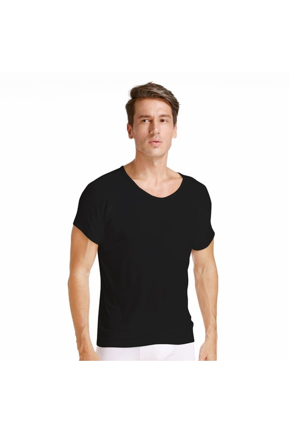 1Pcs Sweat Proof T-Shirt For Men With Anti-Sweat Pad Cotton Linen Black Summer Wear