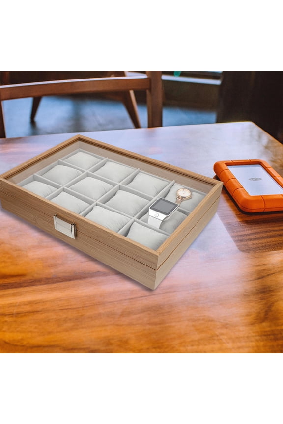 Wooden Watch Display Case Chocolate Color with Velvet Lining for Home Decor