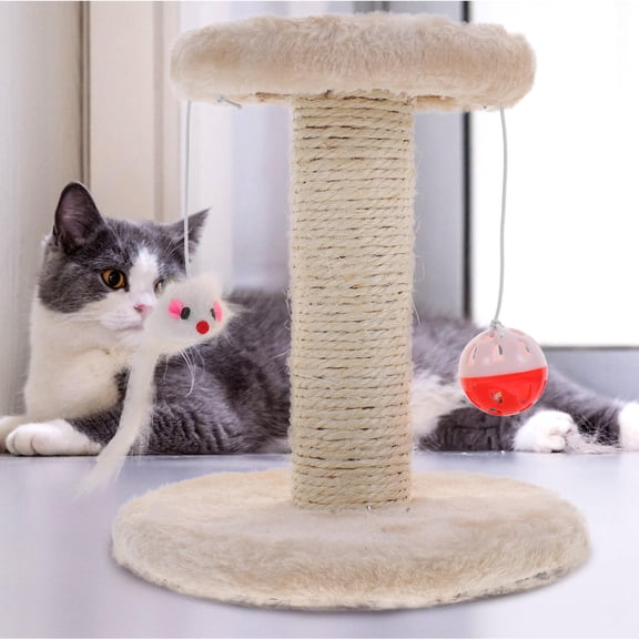 PAMINGONO 1Set Beige Sisal Plush Cat Scratching Post for Protecting Furniture in Living Room Indoor Use