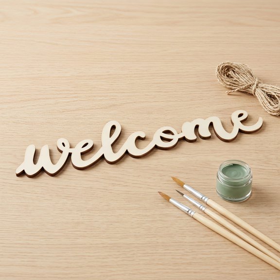 PAMINGONO wooden welcome sign Beige Hanging Letters Door Decor Set 1 Set, 5 Letters with 5 Ropes