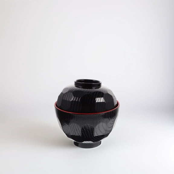 PAMINGONO 1Set Black Covered Miso Soup Bowl for Home Use Smooth Surface and User Friendly Design
