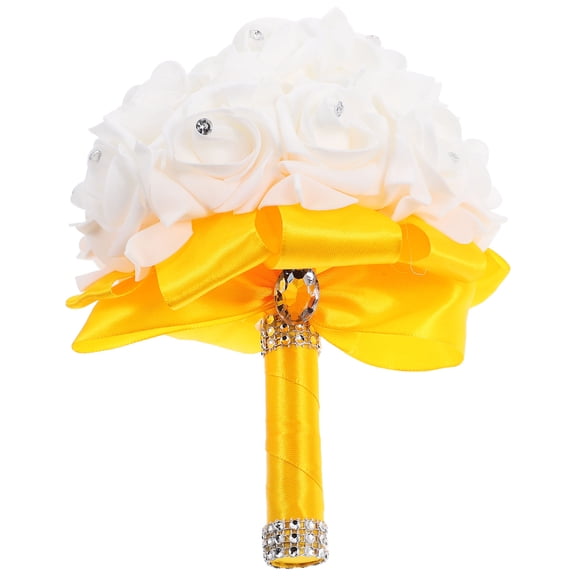 PAMINGONO 1Set Bridal Bouquets For Bridesmaids Yellow Faux Artificial Flowers Stage Performance
