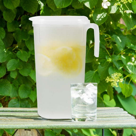 PAMINGONO Large White Plastic Pitcher with Lid for Refrigerator, Beverage Container with High Capacity