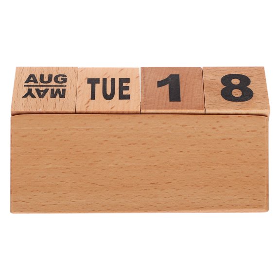 PAMINGONO Smooth Polished Wooden Block Calendar with Pen Slot for Office Desktop and Kitchen Countertop