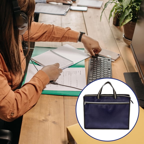 PAMINGONO 1Set File Bag for Document Storage Dark Blue with Oxford Cloth and Aluminum Alloy