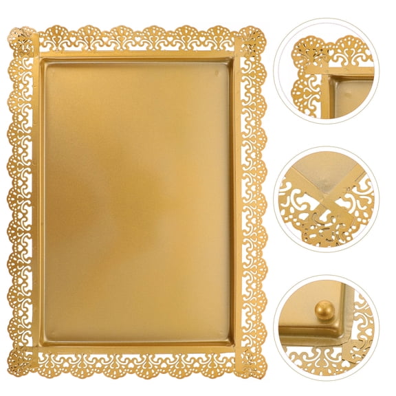 PAMINGONO Candy Holder Fruit Display Tray Golden Iron 1Set 14.54X10.22X1.18in