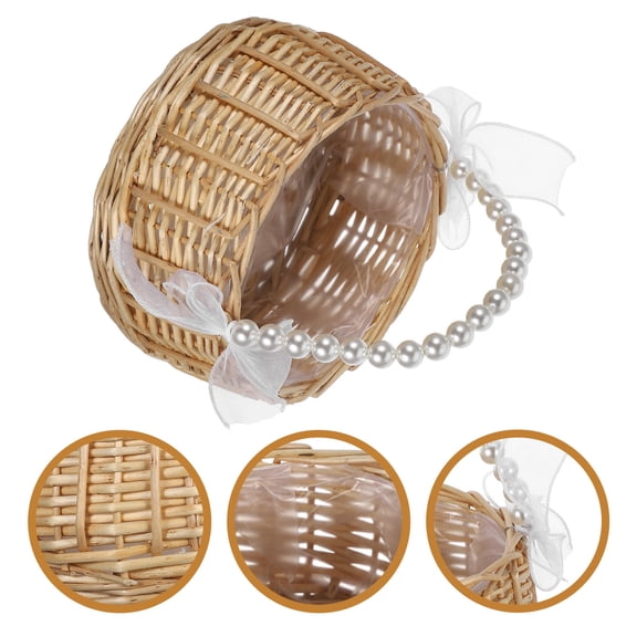 PAMINGONO Elegant Willow Storage Basket for Wedding Flower Girl, Decorative and , 1 Piece