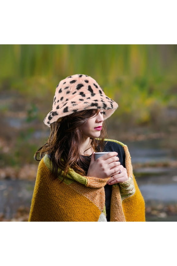 1Set Pink Bucket Hat with Wide Brim for Women Autumn Warmth Fishing Travel