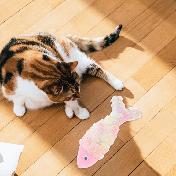PAMINGONO 1Set Pink Plush Cat Toy Fish for Cats Chewing Satisfaction and Indoor Play 11.8X2.4X1.8in