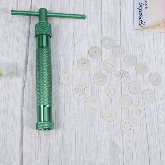 PAMINGONO Polymer Clay Extruder Set with 20 Nozzles, Green Rotating Sculpting Tool for Crafting and Modeling