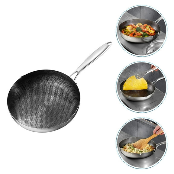 PAMINGONO Traditional Stainless Steel Wok Pan with Honeycomb Grain and Portable Handle