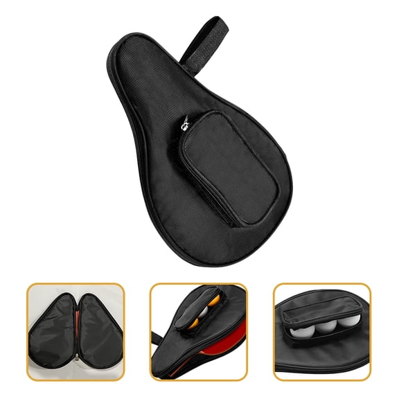 PAMINGONO Black Oxford Cloth Table Tennis Storage Bag with Side Pocket for Pong Accessories