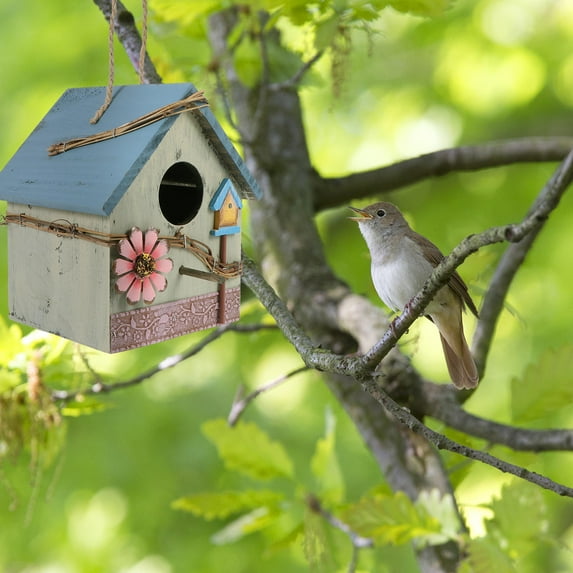 PAMINGONO 1Set Wooden Bird House Feeder for Garden Attract Wild Birds 8.3X7.9X6.2in