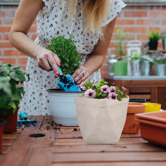 PAMINGONO 1Pc Plated Silver Kraft Paper Flowerpot Storage Pouch Breathable Plant Holder for Living Room