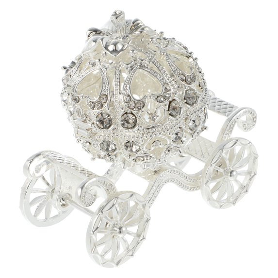 PAMINGONO 1pc Pumpkin Carriage Centerpiece – Tabletop Trinket Box & Jewelry Holder – Rhinestone Alloy Carriage Craft for Home Decoration