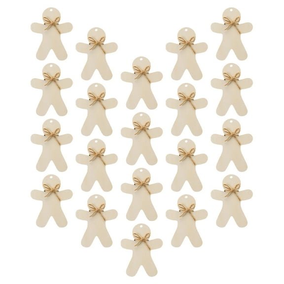 PAMINGONO 20 Sets Christmas Diy Gingerbread Cutouts Wooden Ornament Khaki 4.72X3.94X0.08In Office Decoration