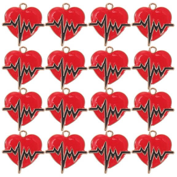 PAMINGONO Red Alloy Heartbeat Charms for Bracelets, 20 Handmade Jewelry Making Ornaments for Craft Accessories