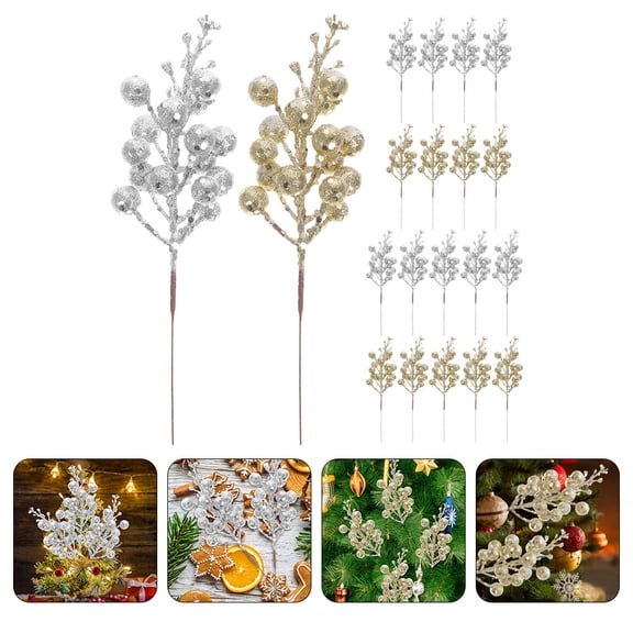 PAMINGONO 20Pcs Simulation Berry Picks for Wreath Making Christmas Tree Decorations