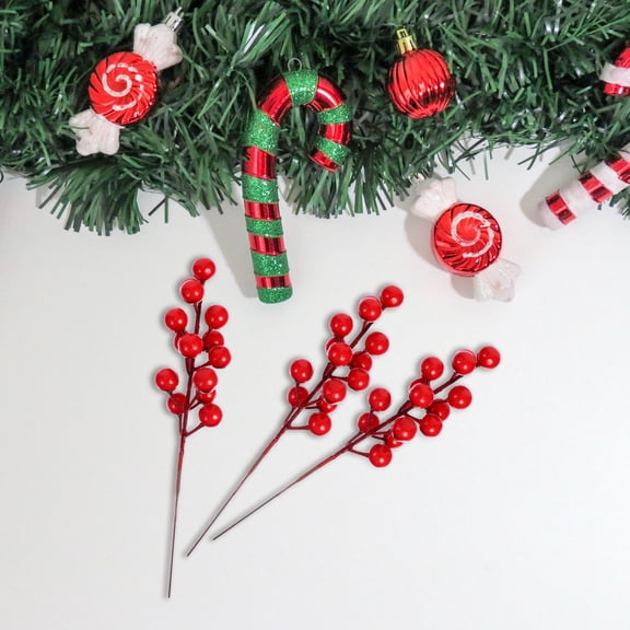 PAMINGONO Set of 20 Faux Red Berry Branches for Holiday and Home Decoration, Seasonal Artificial Berry Stems