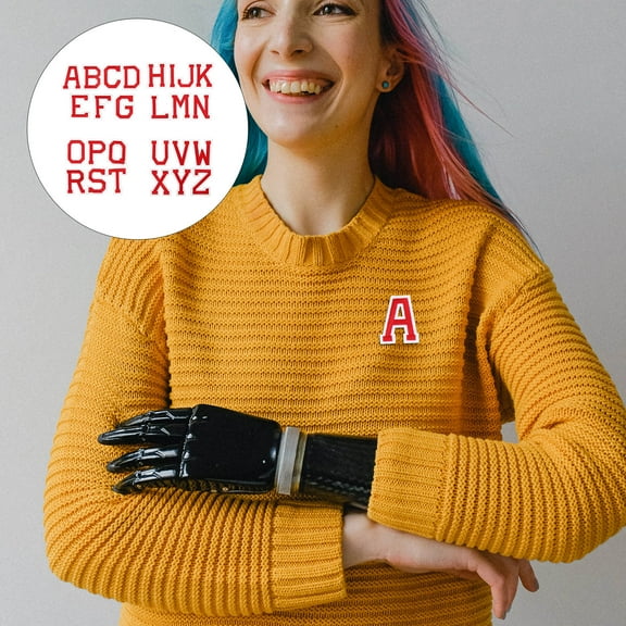 PAMINGONO 26Pcs Embroidery Iron on Patch Red Rectangular Letter Patches for Books and Backpacks Iron-on Decorative