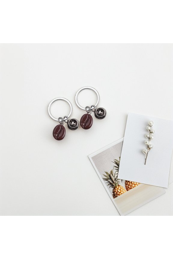 Set of 2 Assorted Color Coffee Bean Keychains with Key Organizer for Daily Use