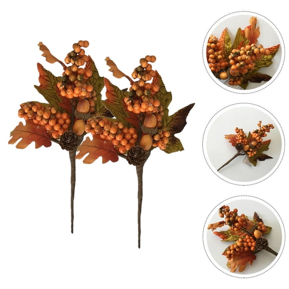 PAMINGONO Faux Stems Artificial Berries Stem Fake Maple Leaf Picks Multi Foam 2Pcs