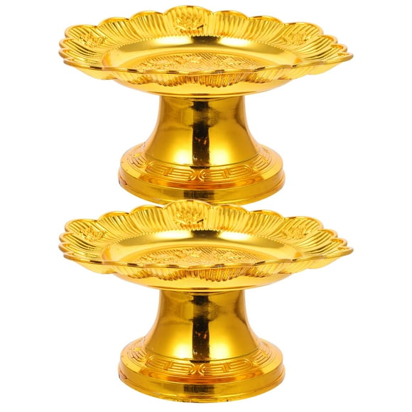 PAMINGONO 2Pcs Buddha Offering Fruit Tray Lotus Plate Golden PP For Ceremonies