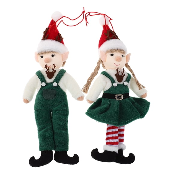 PAMINGONO Plush Elf Decorations Soft Fabric Christmas Tree Hangings Elegant Design 2Pcs