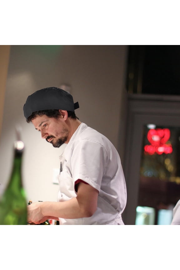 2Pcs Cooking Hat Breathable Adjustable Strap for Chefs and Cooks Black