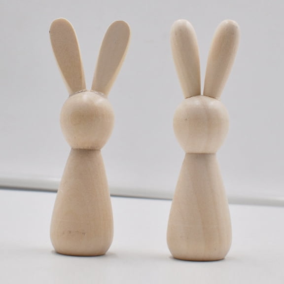 PAMINGONO Mini Rabbit Figurine Diy Wooden Bunny Doll Unpainted 2Pcs