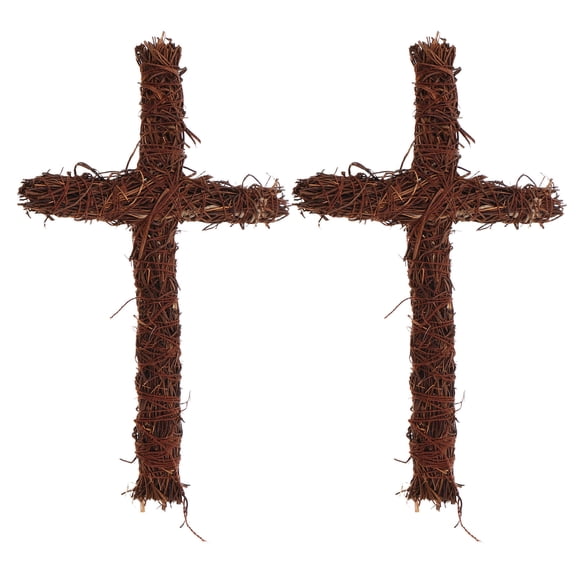 PAMINGONO 2Pcs Elegant Dark Brown Rattan Cross Wall Decor for Christian Home Decoration